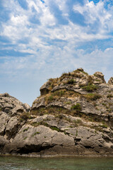 Beautiful summer Mediterranean coast with large sea stones