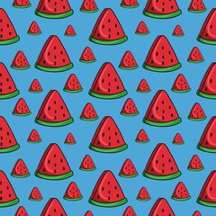 Print, Bright red piece of watermelon, sweet juicy dessert, seamless square pattern