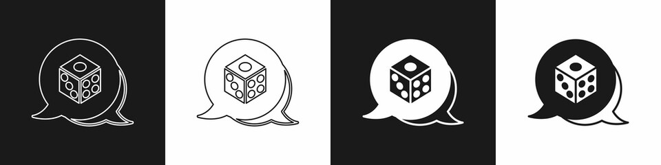 Set Game dice icon isolated on black and white background. Casino gambling. Vector