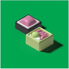 Japanese cake 3D vector character. Suitable for animated icons, etc