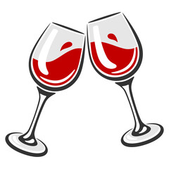 Illustration of glasses with red wine. Image for restaurants and bars.