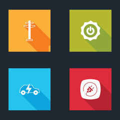 Set Electric tower, Power button, car and plug icon. Vector