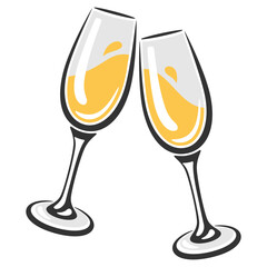 Illustration of glasses with white wine. Image for restaurants and bars.