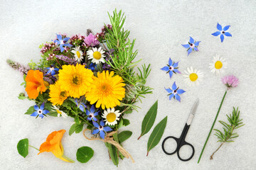 Preparing herbs and flowers for alternative herbal plant medicine, food seasoning and decoration....