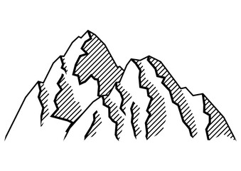 Stylized image of mountains. Natural illustration. Engraving style.