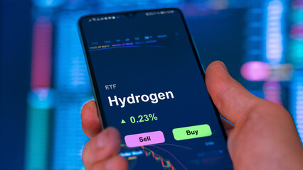 Invest in ETF hydrogen energy, an investor buy or sold an etf fund substainable green energy low carbon fund, hydrogen etf.