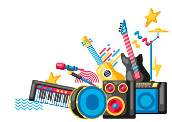 Background with musical instruments. Music party illustration.