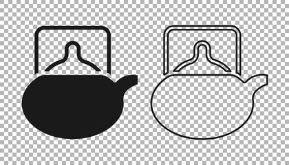 Black Traditional tea ceremony icon isolated on transparent background. Teapot with cup. Vector