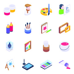 Collection of Art and Craft Isometric Icons 