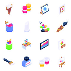 Collection of Painting Elements Isometric Icons 