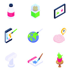 Art, Painting and Drawing Isometric Icons 