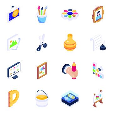 Pack of Art Tools Isometric Icons 