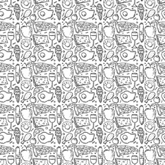 Seamless food pattern. Food background. Doodle vector illustration with food icon