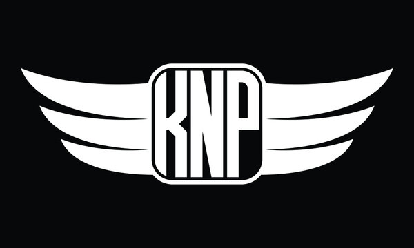 KNP three Letter Wings Flying Initial wing symbol minimalist creative concept flag icon professional logo design Vector template with abstract black and white tattoo