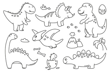 Dinosaurs doodle set isolated