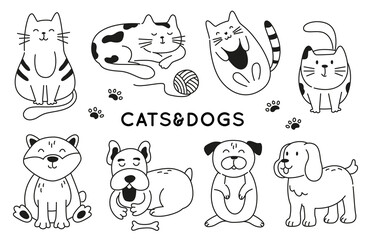 Cats and dogs doodle set