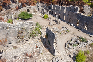 The ancient city of Seleucia. Lyrbe. Manavgat. Antalya. Turkey. General view from above. Drone photography. View from above