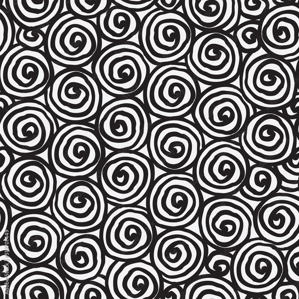 Poster abstract seamless pattern with spiral black doodles on a white background. vector repeating backgrou
