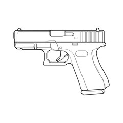 Firearms line art style, Shooting gun, Weapon illustration, Vector Line, Gun illustration, Modern Gun, Military concept, Pistol line art for training
