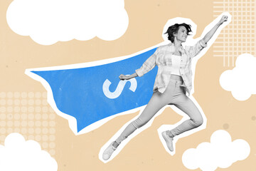 Creative 3d photo artwork graphics painting of super woman hurrying helping doing good things...