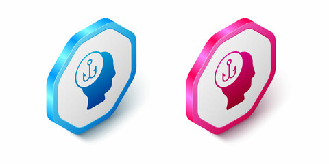 Isometric Fisherman icon isolated on white background. Hexagon button. Vector