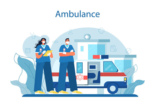 Ambulance concept. Emergency doctor in the uniform performing