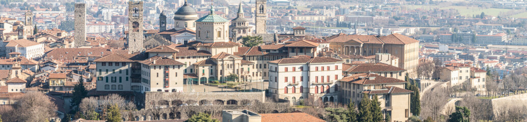 Fototapeta na wymiar Extra wide view of the historic center of Bergamo Alta