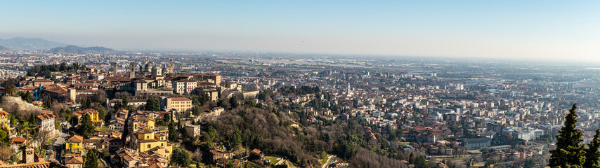 Fototapeta na wymiar Extra wide aerial view of Bergamo