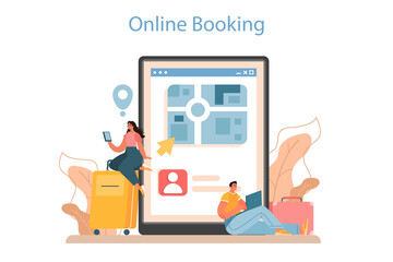 Booking a hotel online service or platform. Traveling and tourism planning