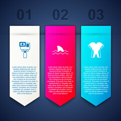 Set Action extreme camera, Shark and Wetsuit for scuba diving. Business infographic template. Vector