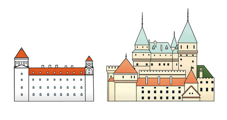 Two of the most famous castles from Slovakia country, Bratislava Castle and Bojnice Castle.