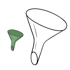 A set of pictures for a coloring book, Green plastic funnel and black and white, vector illustration in cartoon style