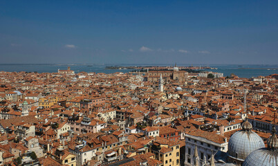 Venice, Italy: Panoramic view showing rooftops of venice cityscape from campanile di san Marco