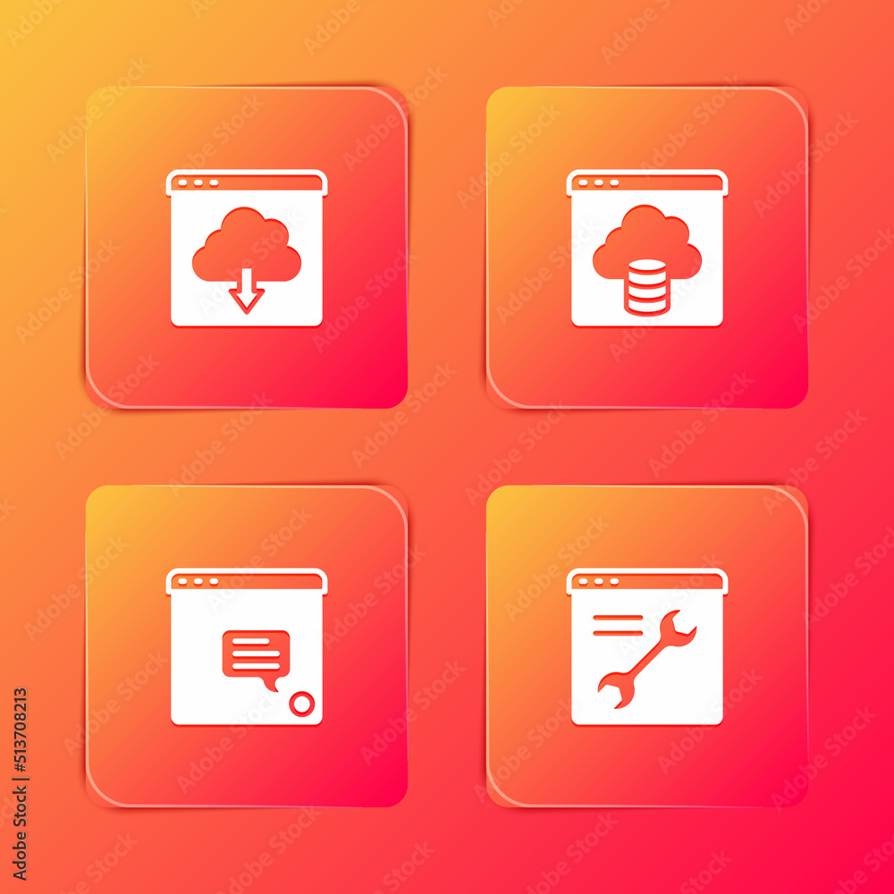 Poster set cloud download, technology data transfer, new chat messages notification and browser setting ico