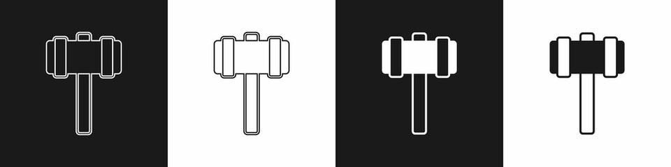 Set Sledgehammer icon isolated on black and white background. Vector