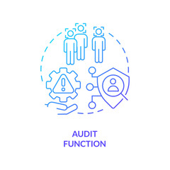 Fototapeta na wymiar Audit function blue gradient concept icon. Identity management process abstract idea thin line illustration. Monitoring user behaviour. Isolated outline drawing. Myriad Pro-Bold font used