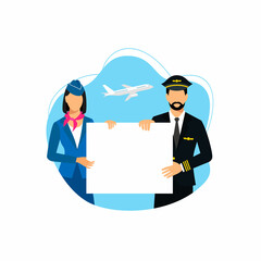 flight attendants and pilot. Illustration of stewardess dressed in blue uniform. pilot and stewardess © alla72