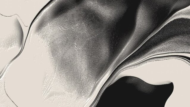 Abstract Liquid black and white texture. Animated 3D waving cloth texture. Liquid loop animation background. Elegant background for visual effects and motion graphics.