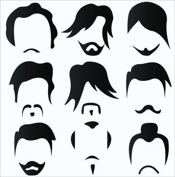Set of black male hairstyles with different haircuts mustaches and beards for characters and logos
