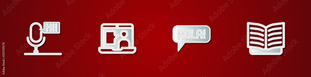 Poster set microphone voice device, foreign language online study, hola different languages and open book i