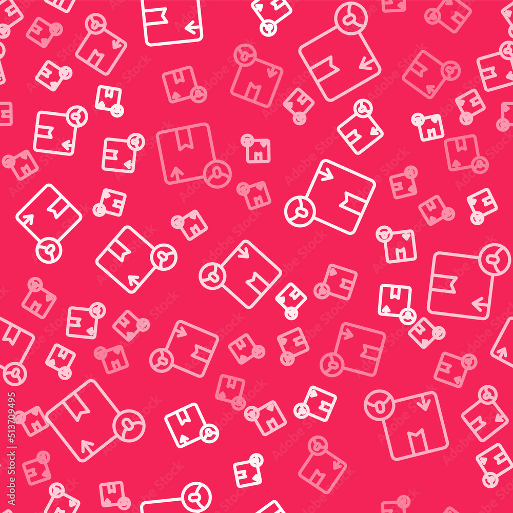 Poster white line carton cardboard box icon isolated seamless pattern on red background. box, package, parc