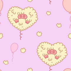 Kawaii pink pattern with fluffy pig
