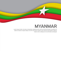 Abstract waving myanmar flag. Creative background for design of patriotic holiday card. National poster. State myanmar patriotic cover, flyer. Paper cut style. Vector tricolor design