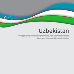 Abstract waving Uzbekistan flag. National uzbek poster. Creative background for design of patriotic holiday card. State uzbekistan patriotic cover, flyer. Paper cut style. Vector tricolor design - obrazy, fototapety, plakaty