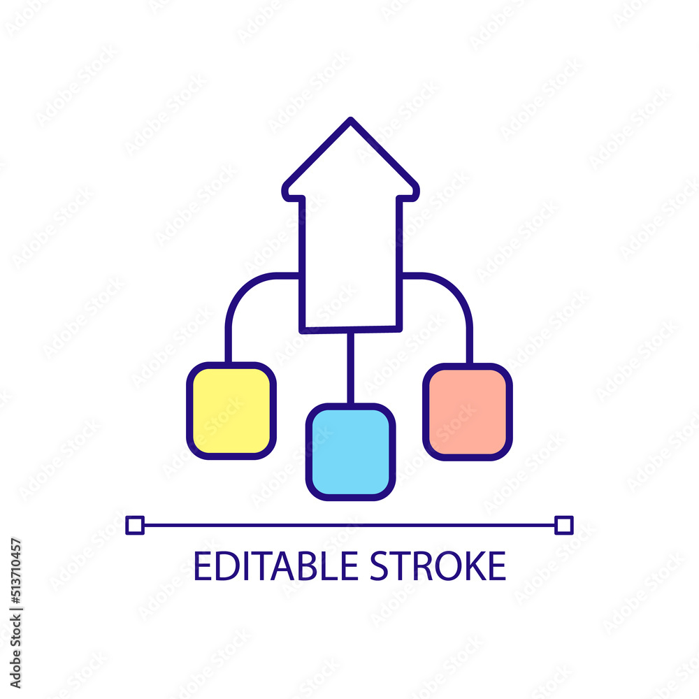 Poster elements combine in one rgb color icon. organization and structure of process. hierarchy. isolated v