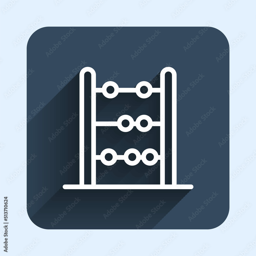 Poster white line abacus icon isolated with long shadow background. traditional counting frame. education s