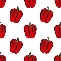 A simple doodle illustration of bright juicy sweet pepper. Sweet Bulgarian pepper. Seamless pattern.