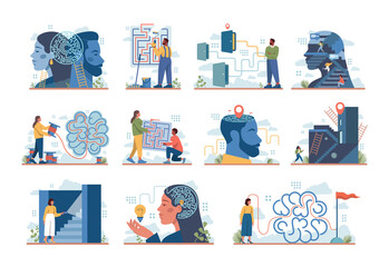 Labyrinth concept set. Hard choice or confusion idea. Difficult decision-making