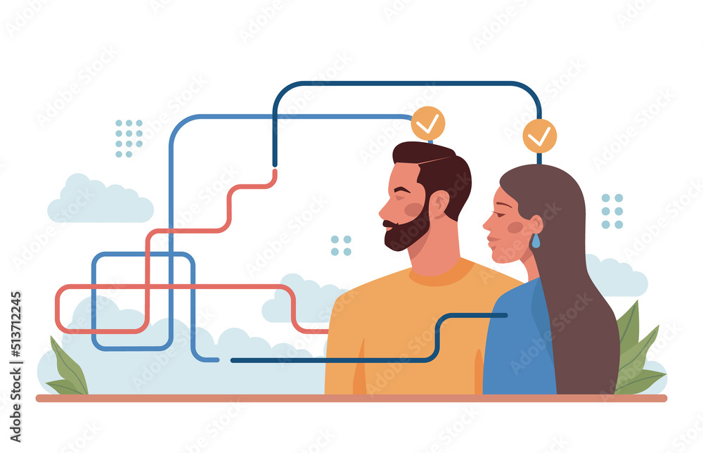 Poster merger concept. collaboration and teamwork. characters cooperation
