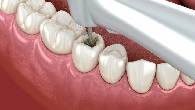 Premolar tooth restoration with composite filling. Medically accurate tooth 3D animation